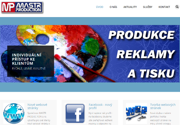 Reference: Mastr Production - tvorba webových stránek - responzivní design, redakční systém